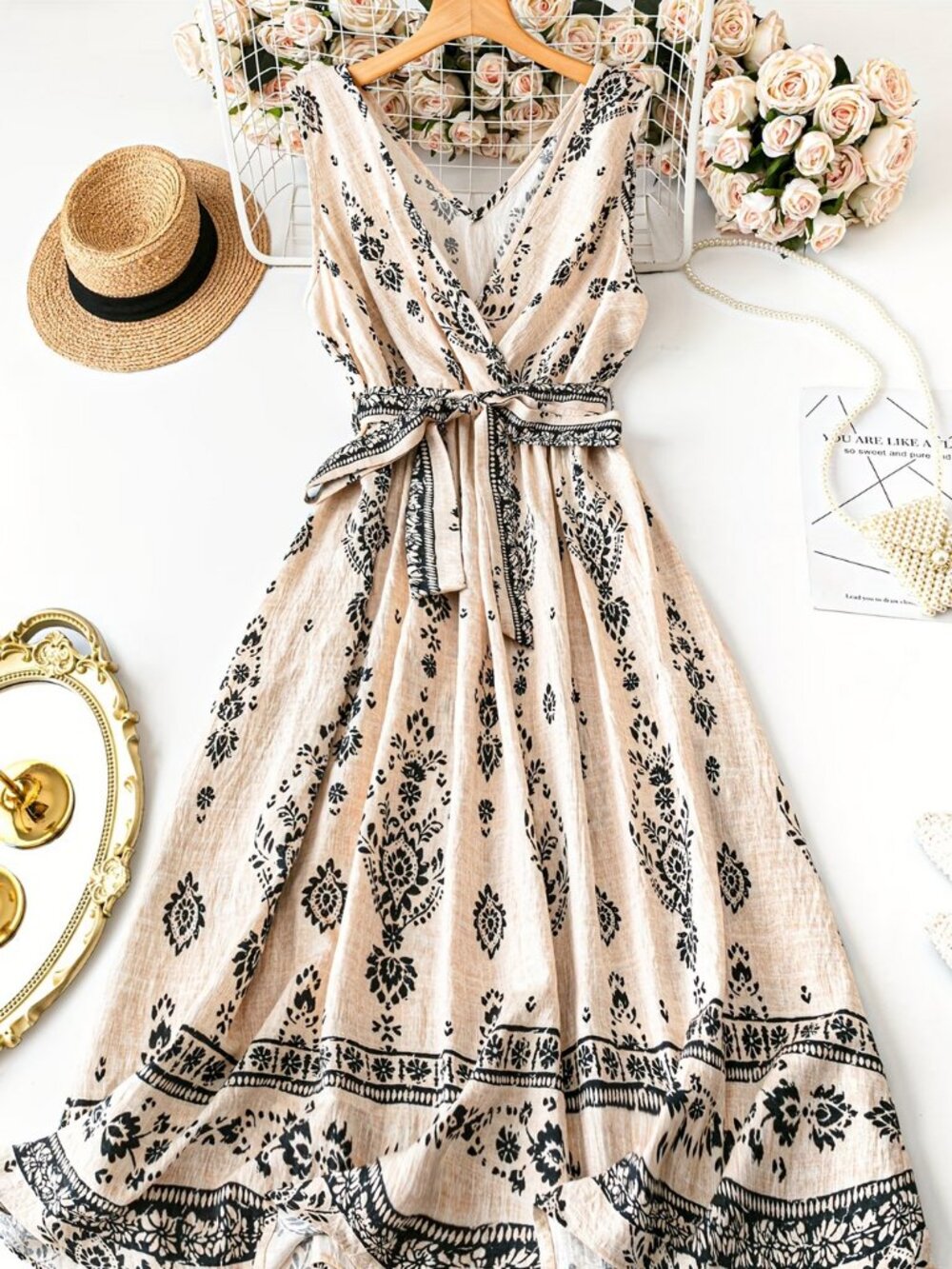 Cream Floral Boho Print Maxi Dress